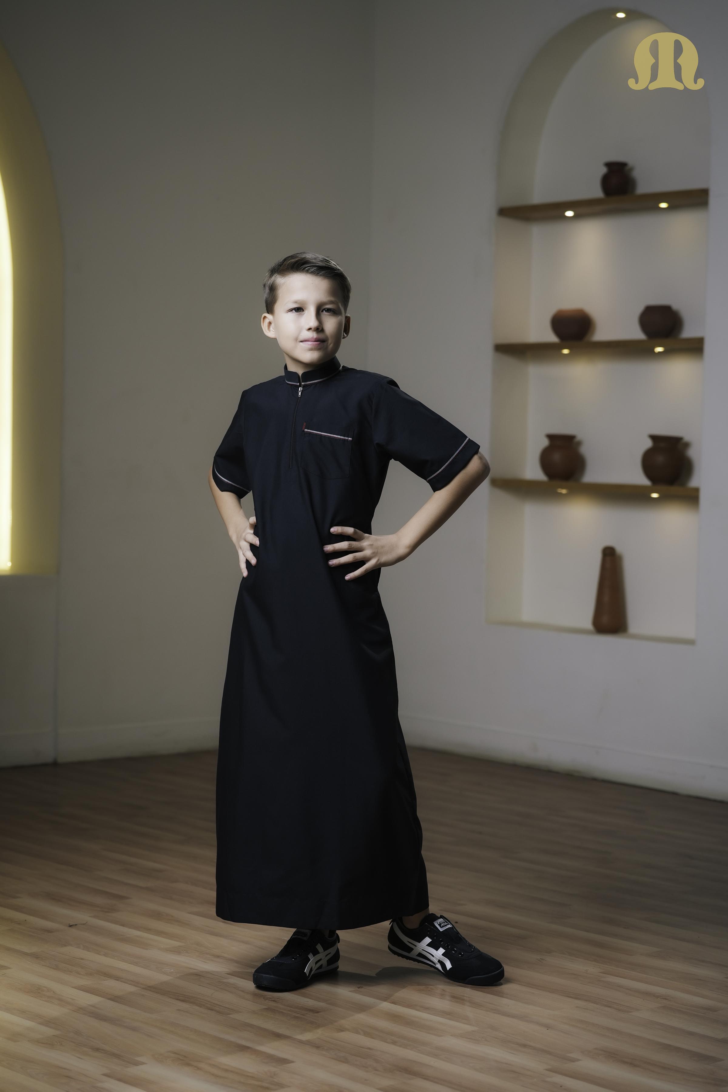 Black Basico Half Sleeve Thobe Kids